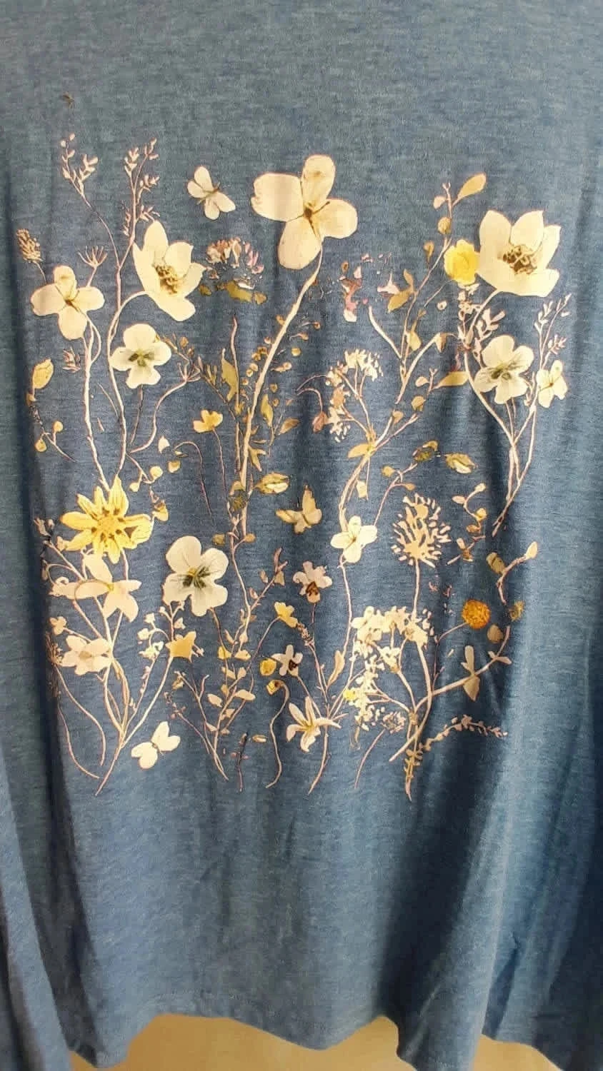 Camiseta azul com estampa de flores, tamanho 2XL, mangas longas – photo 2